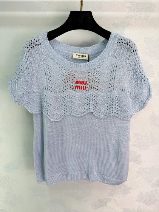 26SS NEW Hollow knitted short-sleeved top