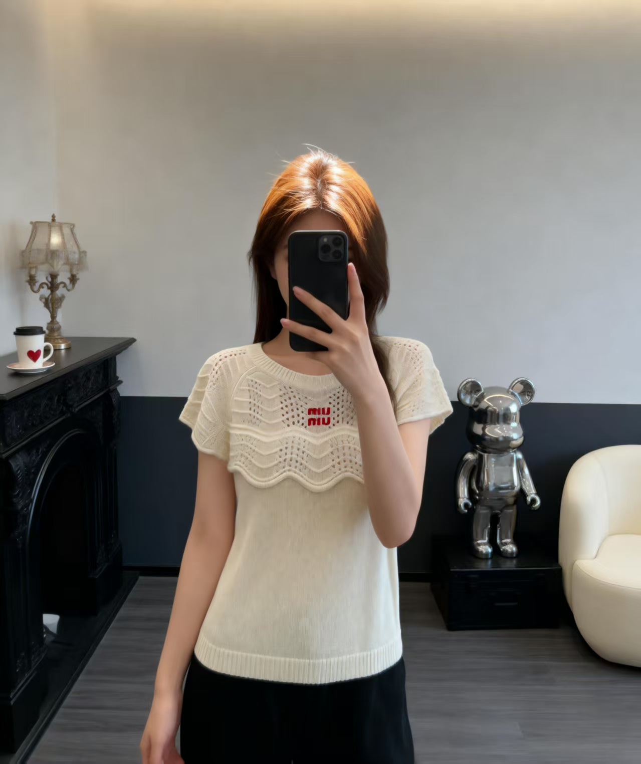 26SS NEUES hohles kurzärmeliges Strickoberteil