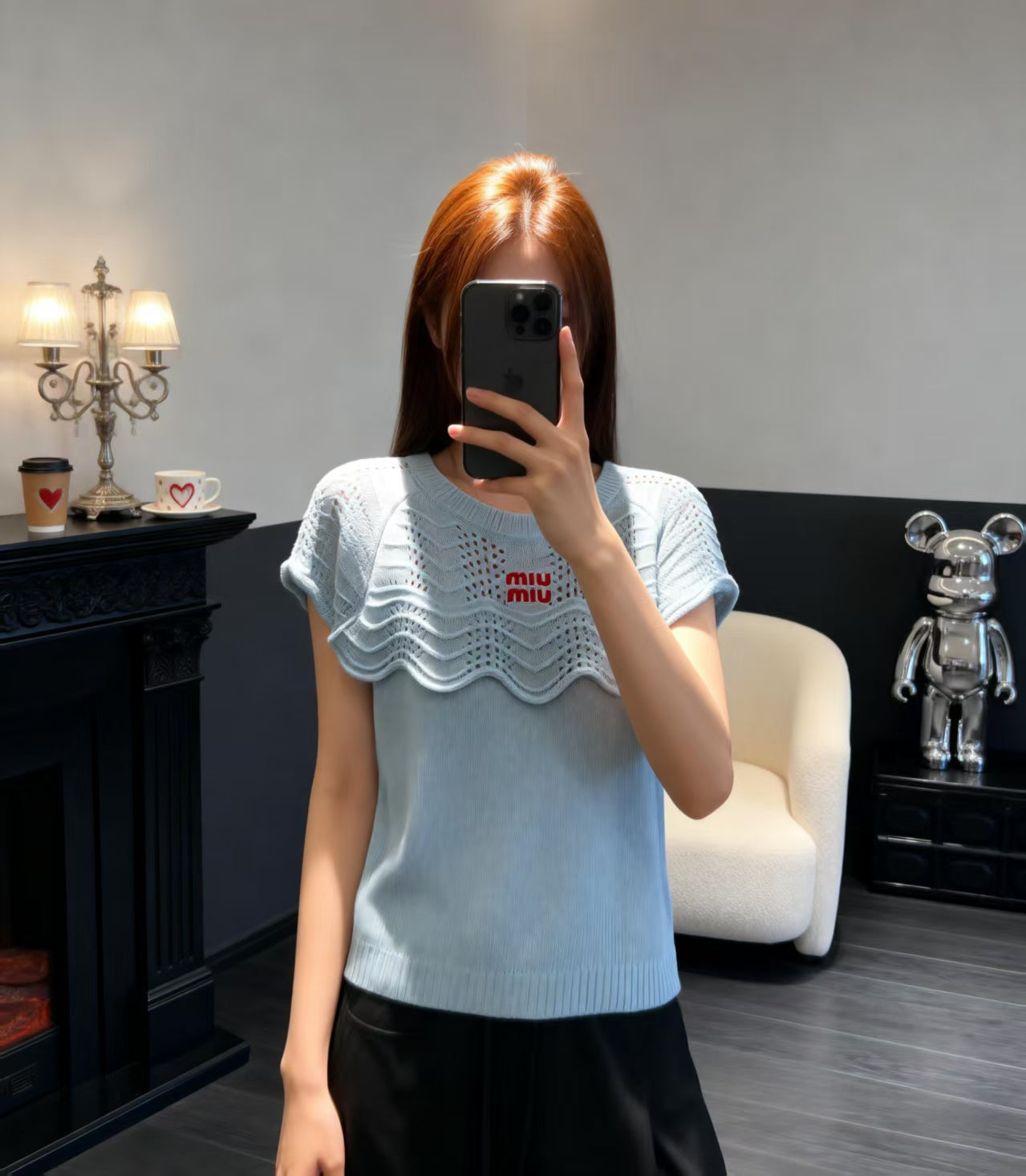 26SS NEUES hohles kurzärmeliges Strickoberteil