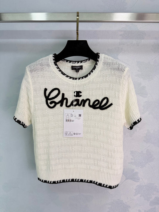 26SS NEW Black embroidered chest logo logo knitted short sleeves