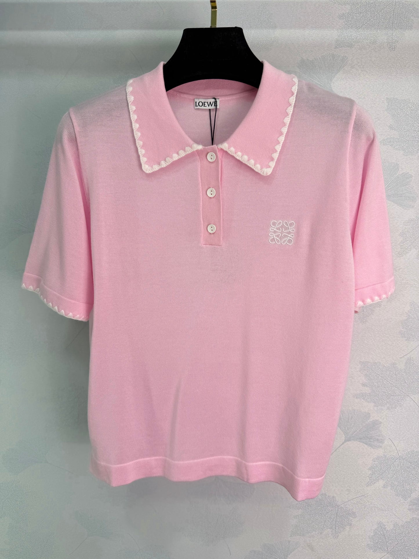 26SS NEUES klassisches weißes Spitzenstrick-Poloshirt