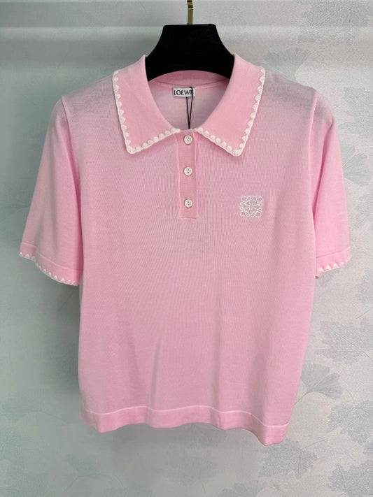 26SS NEW Classic white lace knitted POLO shirt