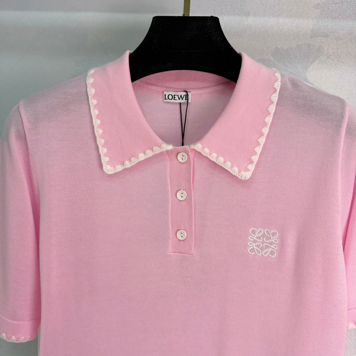 26SS NEUES klassisches weißes Spitzenstrick-Poloshirt