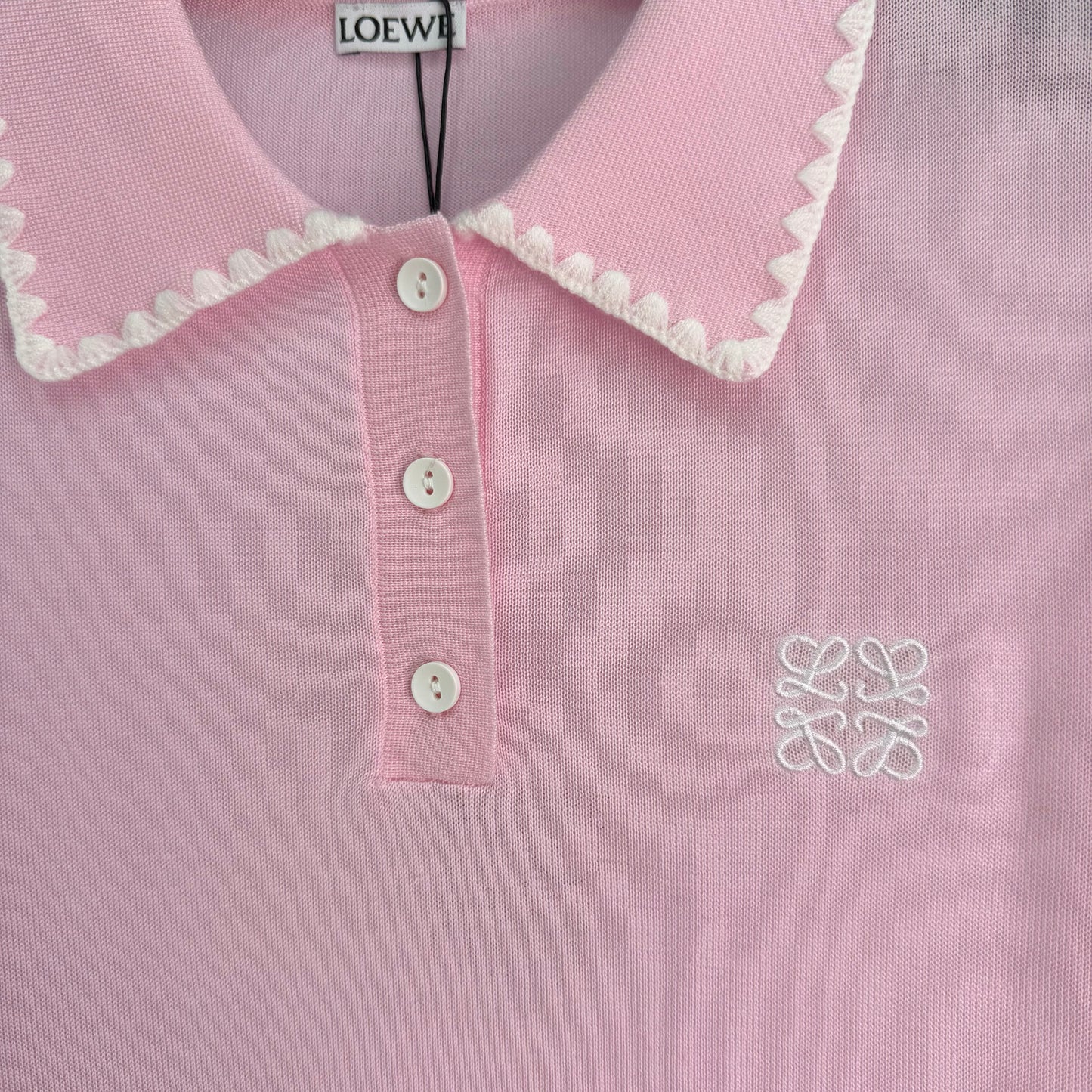 26SS NEUES klassisches weißes Spitzenstrick-Poloshirt