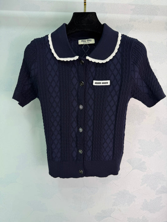 26SS NEW Retro college style short-sleeved cardigan