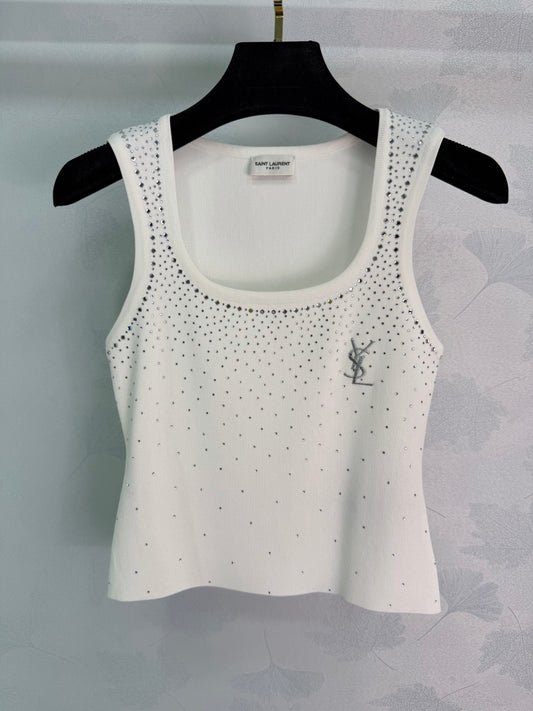 26SS NEW rhinestone knitted vest