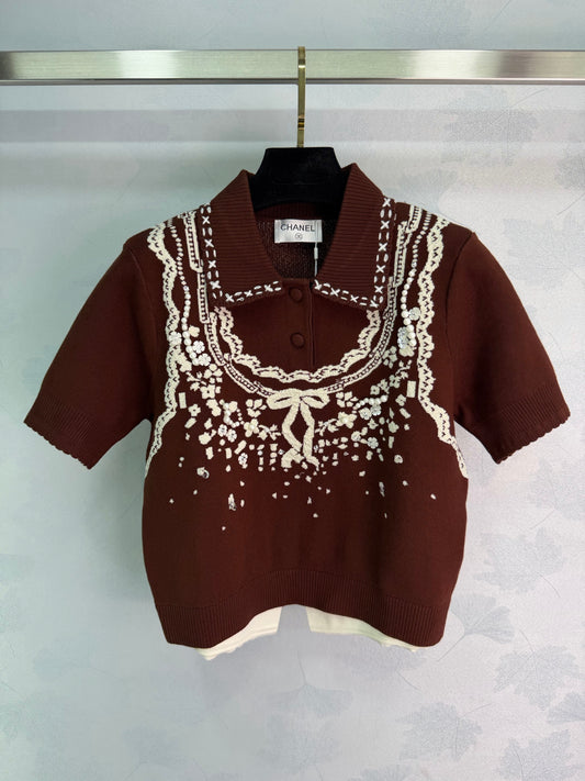 26SS NEW Retro jacquard knitted short sleeves