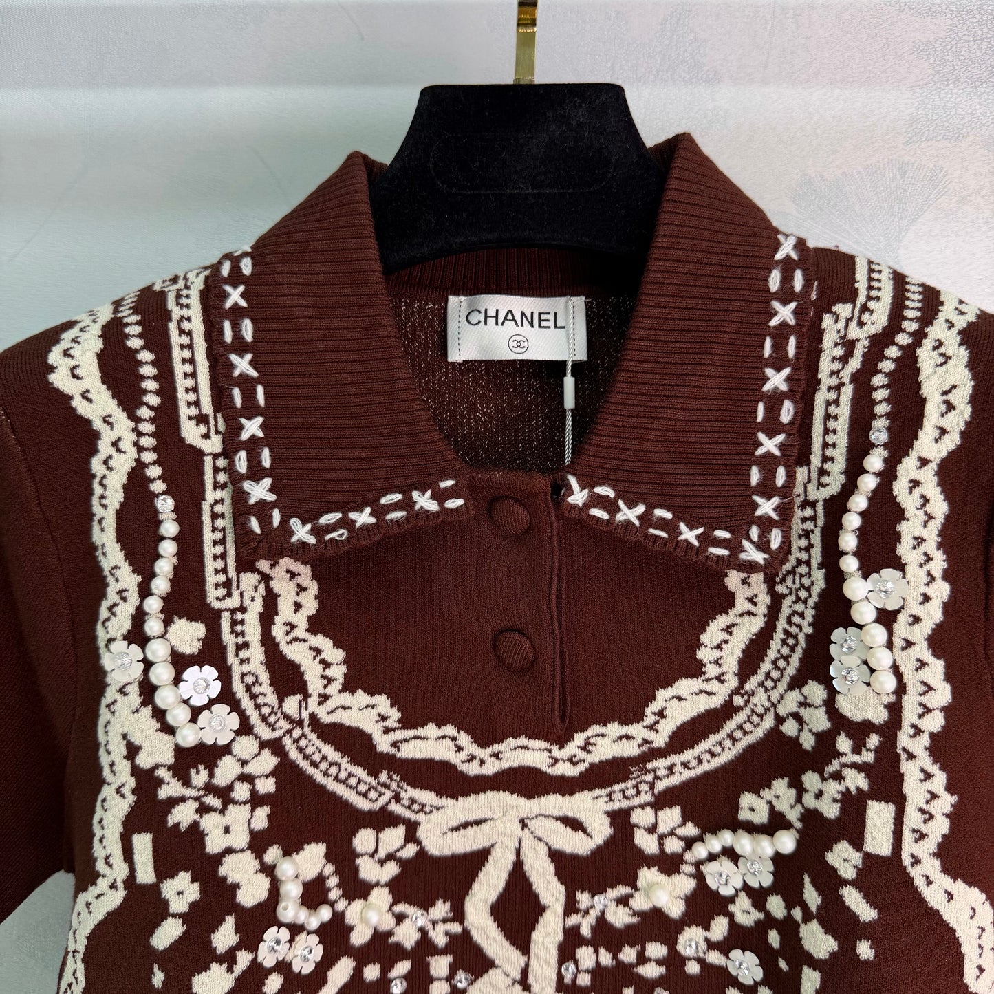 26SS NEU Retro Jacquard gestrickte Kurzarm