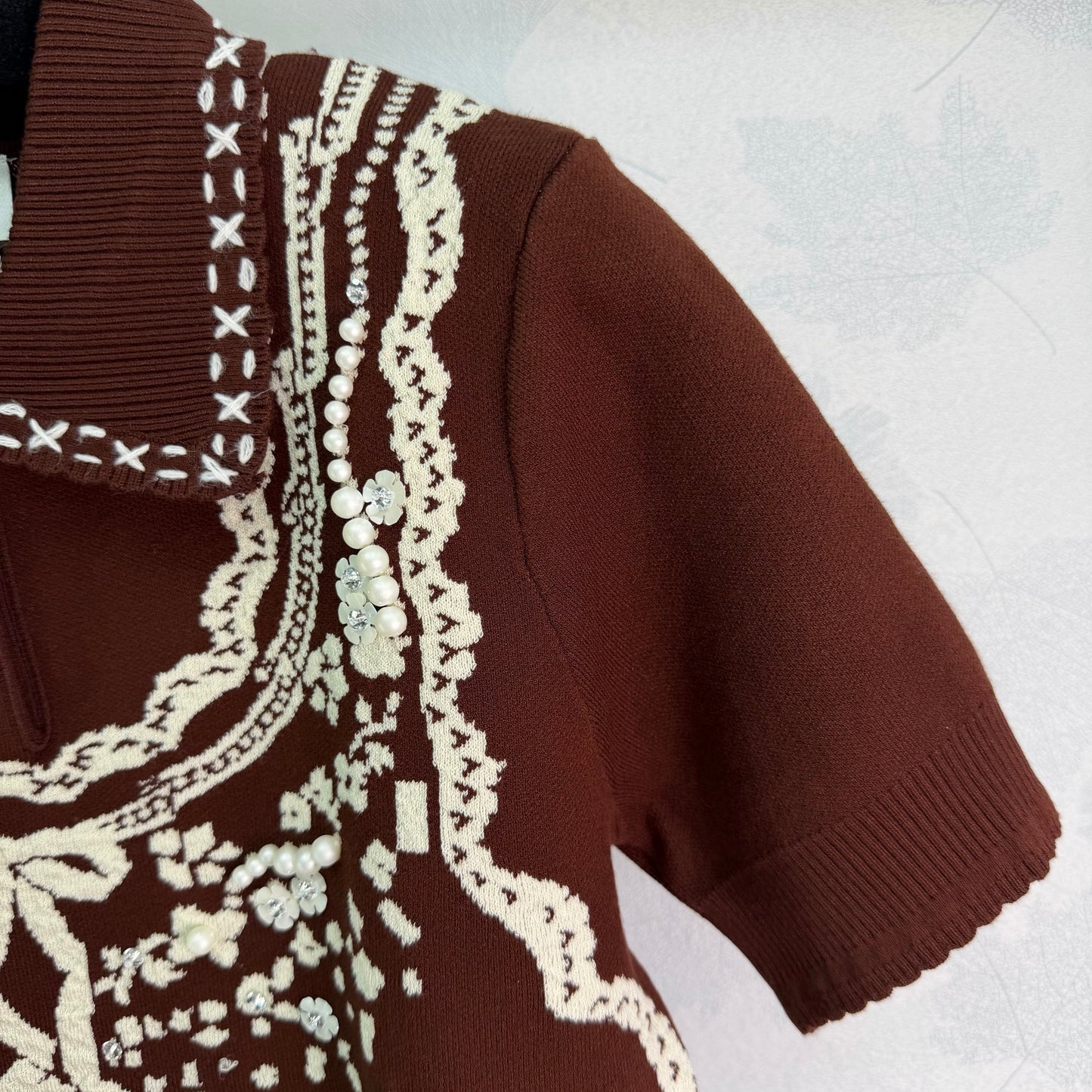 26SS NEU Retro Jacquard gestrickte Kurzarm