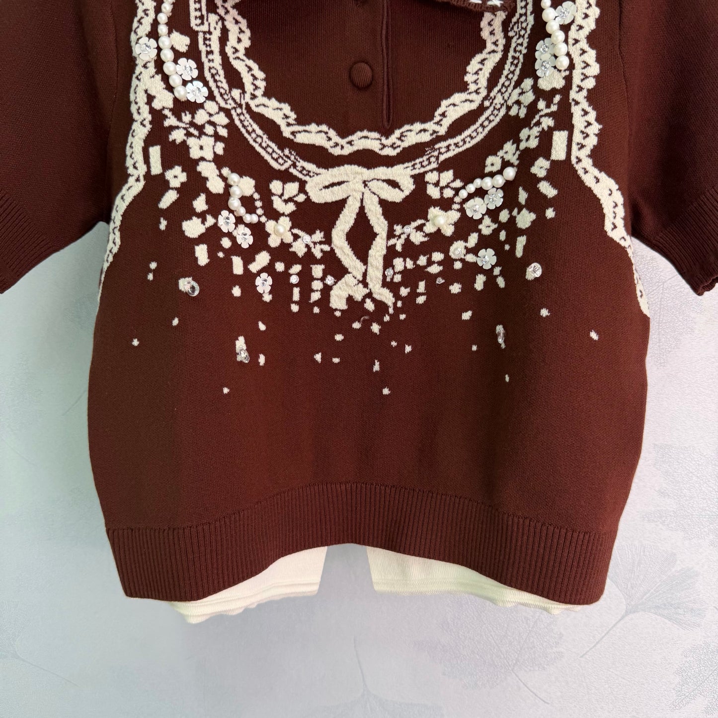 26SS NEU Retro Jacquard gestrickte Kurzarm