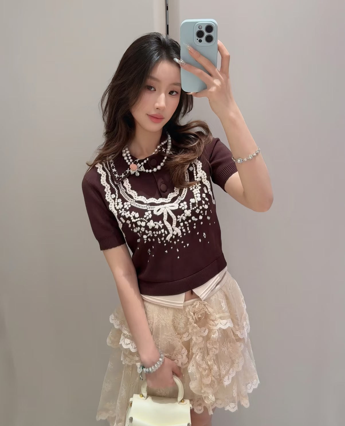 26SS NEU Retro Jacquard gestrickte Kurzarm