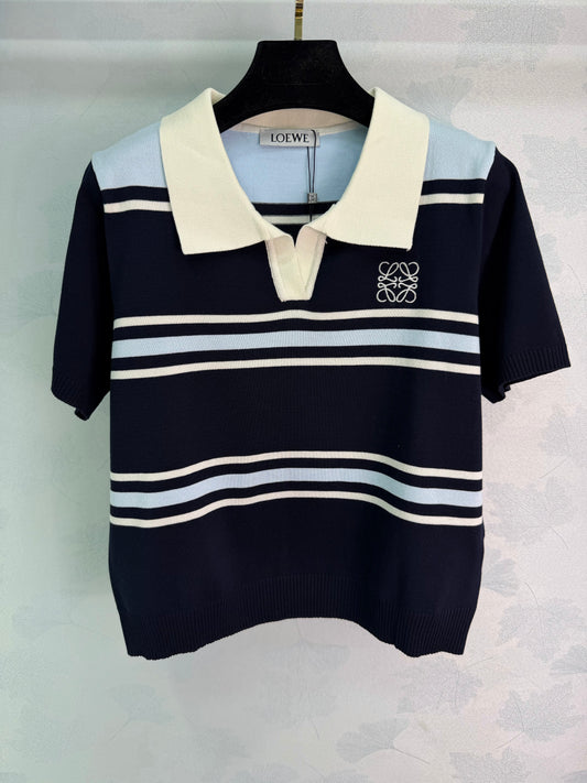 26SS NEW Lapel contrast striped knitted short sleeves