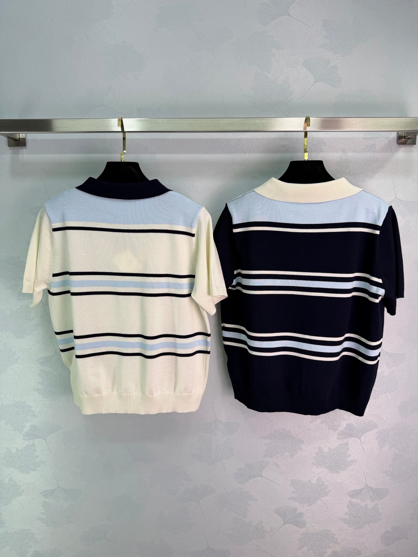 26SS NEW Lapel contrast striped knitted short sleeves