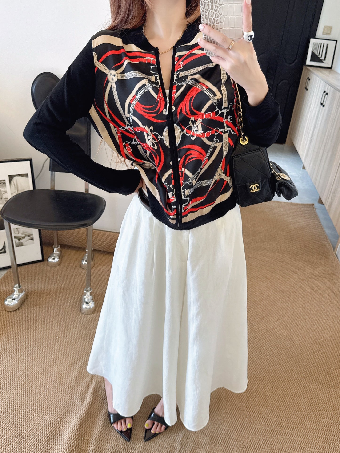 26SS NEW Printed pattern patchwork knitted cardigan