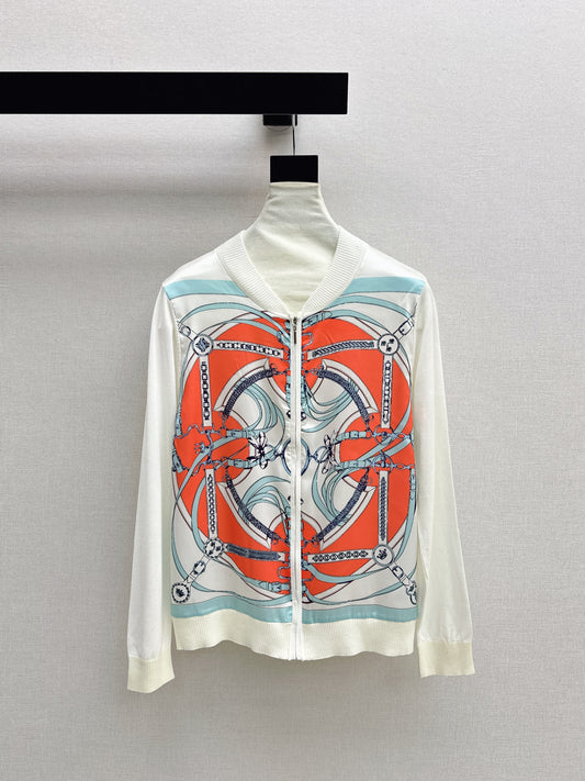 26SS NEW Printed pattern patchwork knitted cardigan