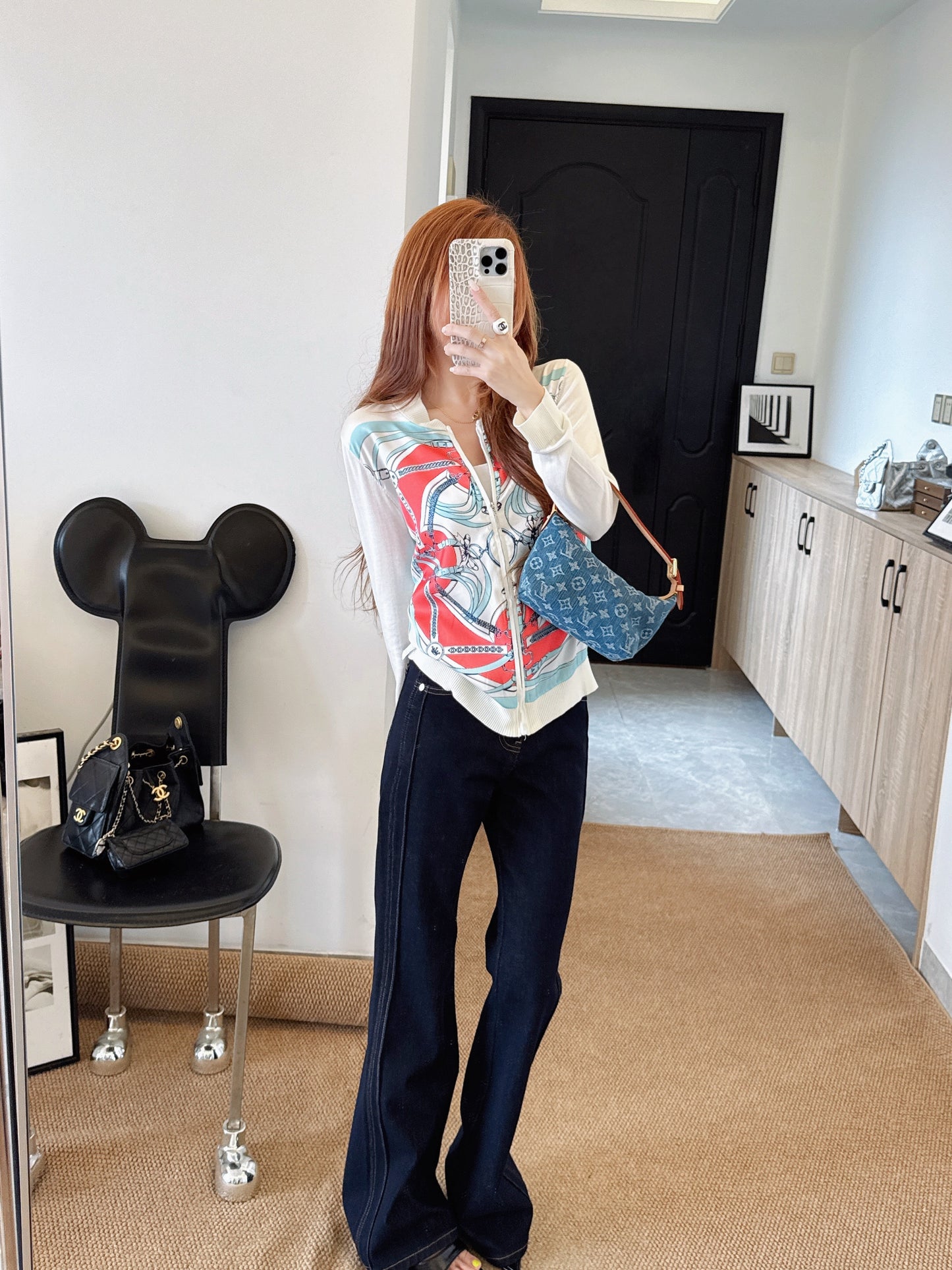 26SS NEW Printed pattern patchwork knitted cardigan