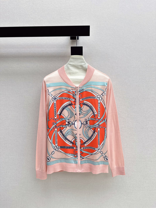 26SS NEW Printed pattern patchwork knitted cardigan