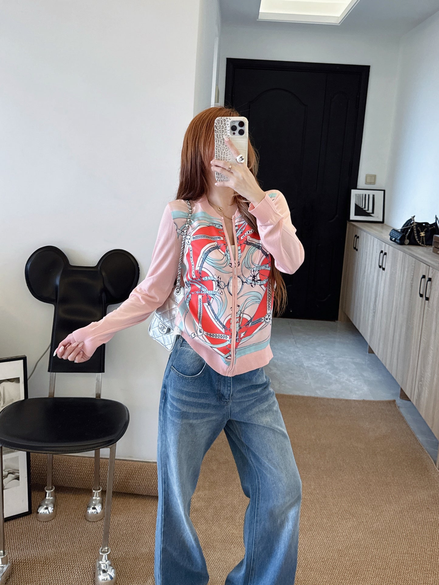 26SS NEW Printed pattern patchwork knitted cardigan
