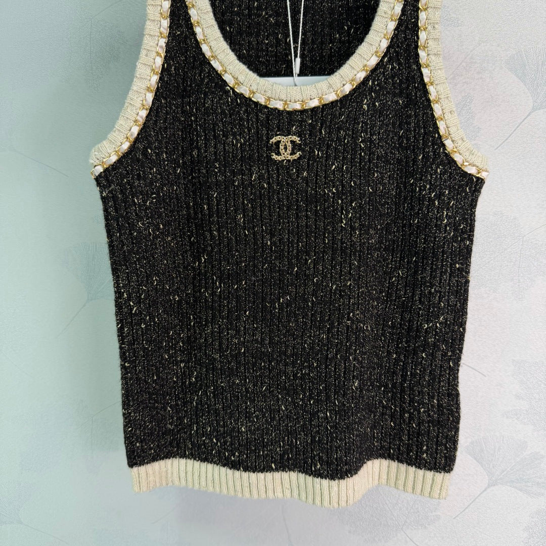 🔥HOT🔥26SS NEW Black tweed blend knitted vest