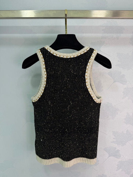 🔥HOT🔥26SS NEW Black tweed blend knitted vest