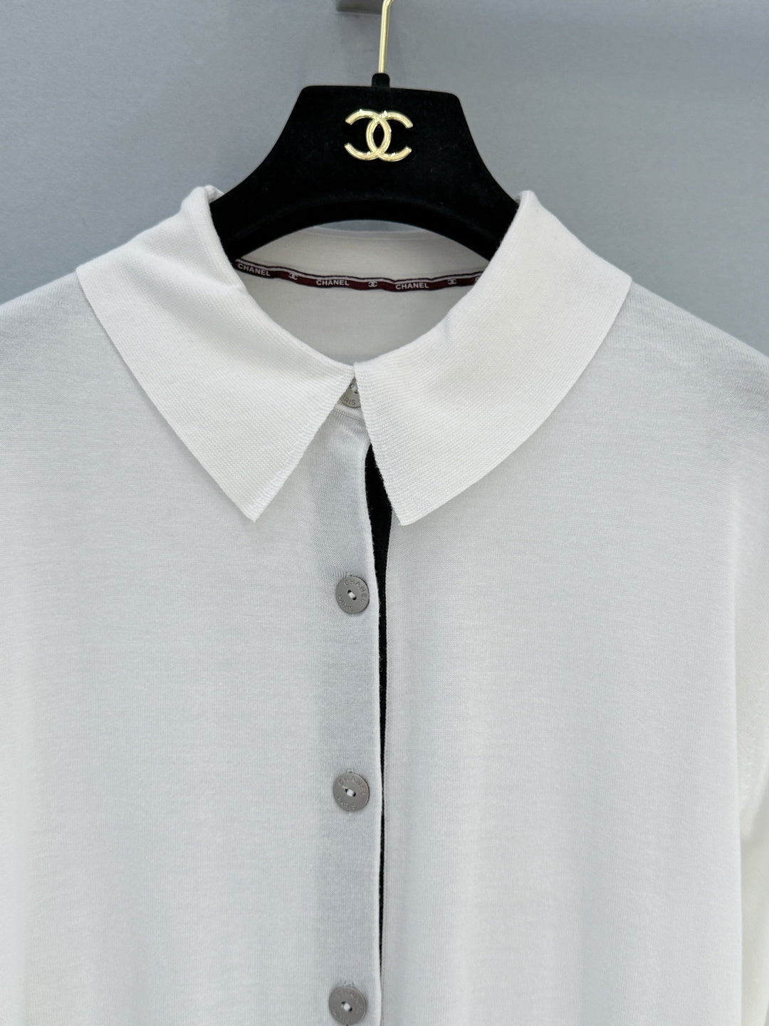 26SS NEW White lapel contrast placket knitted cardigan