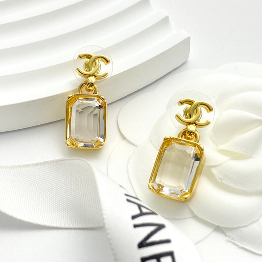 26SS NEW gold double c transparent rock candy pendant earrings
