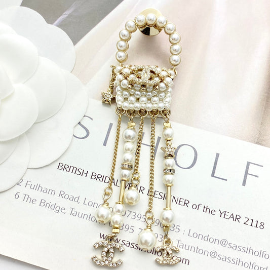 26SS NUEVO Broche con borla de cadena para bolso con perlas