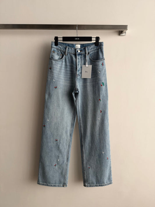 🔥HOT🔥26SS NEW Flower embroidered straight jeans