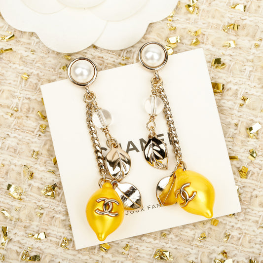26SS NEW Lemon Double C Pearl Stud Earrings