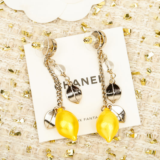 26SS NEW Lemon Double C Pearl Stud Earrings