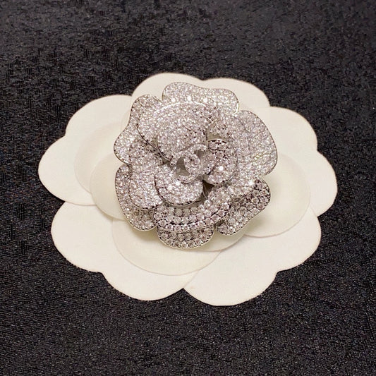 26SS NEW Silver camellia diamond Chanel brooch