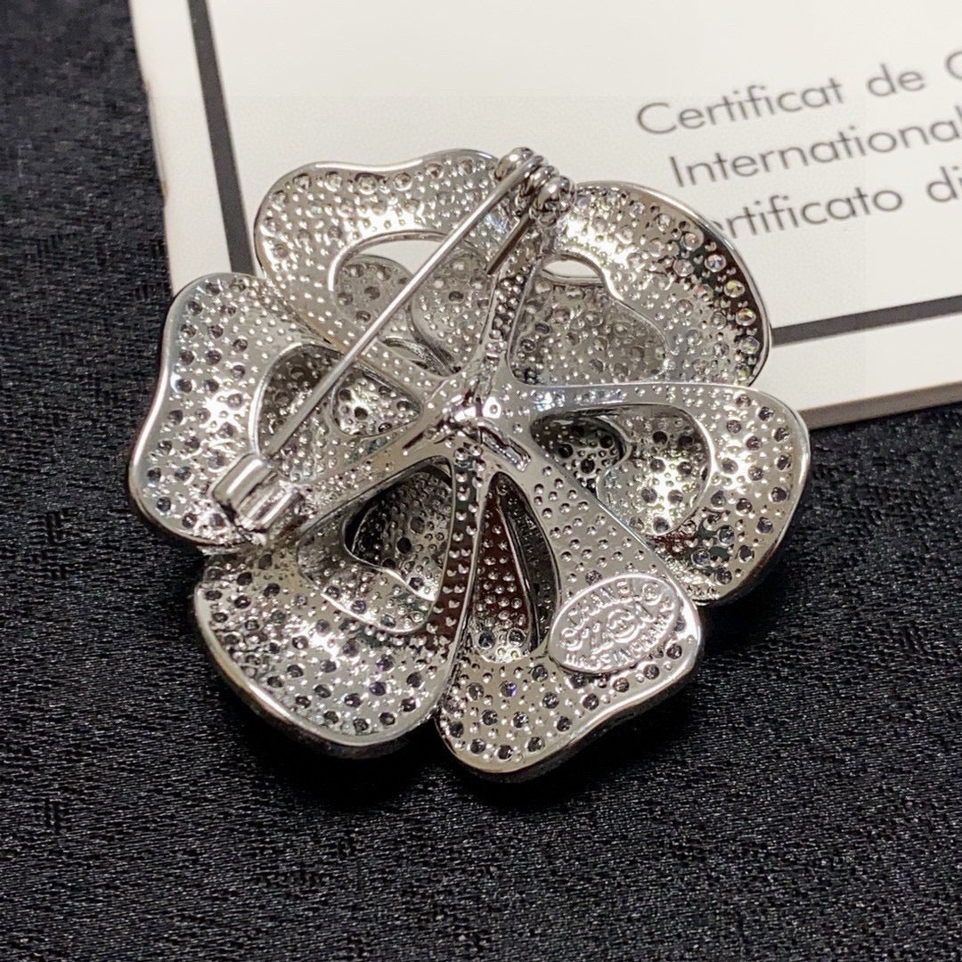 26SS NEW Silver camellia diamond Chanel brooch