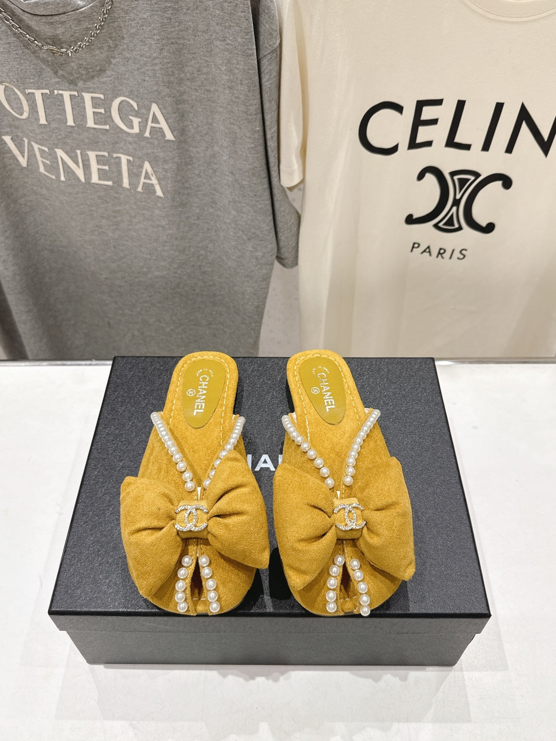 26SS NEU Perlen Schleife flache Slipper