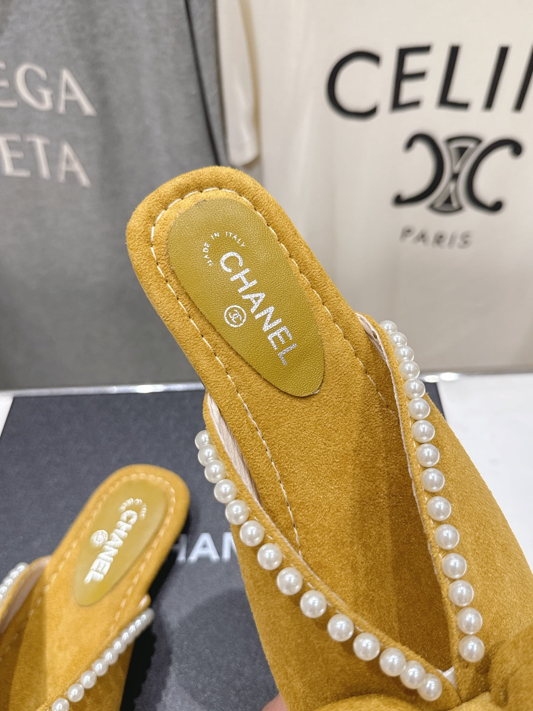 26SS NEU Perlen Schleife flache Slipper