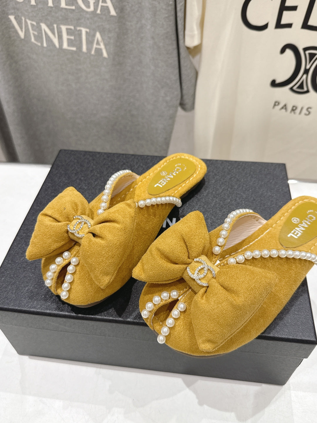 26SS NEU Perlen Schleife flache Slipper