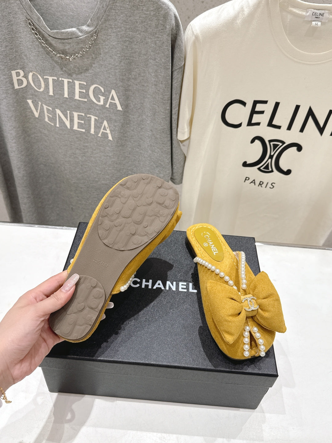 26SS NEU Perlen Schleife flache Slipper