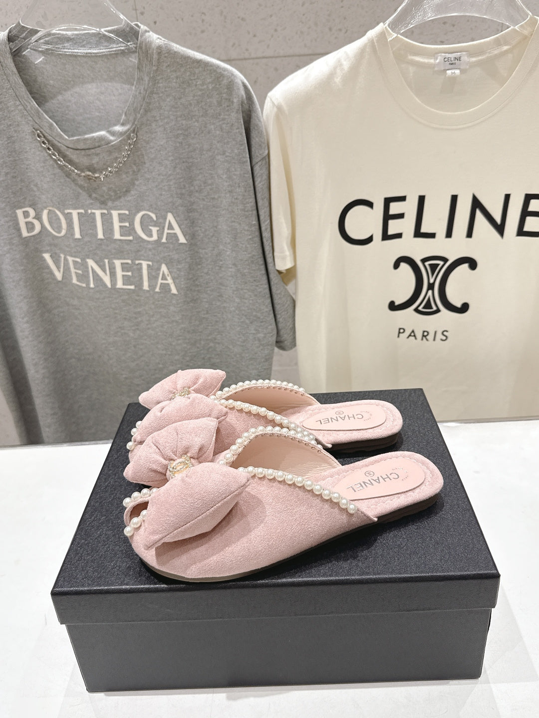 26SS NEU Perlen Schleife flache Slipper