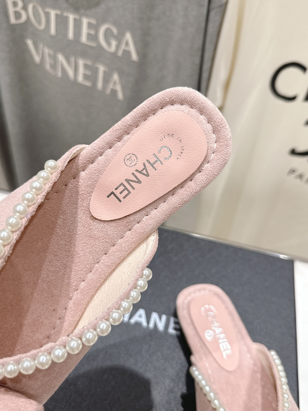 26SS NEU Perlen Schleife flache Slipper