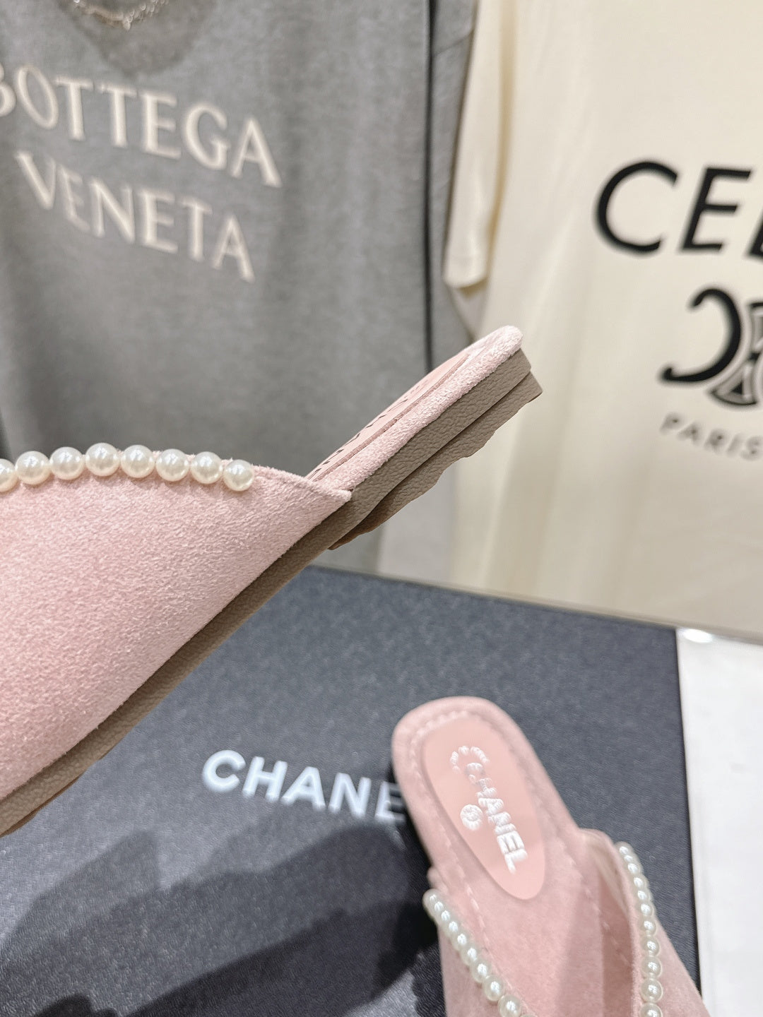 26SS NEU Perlen Schleife flache Slipper