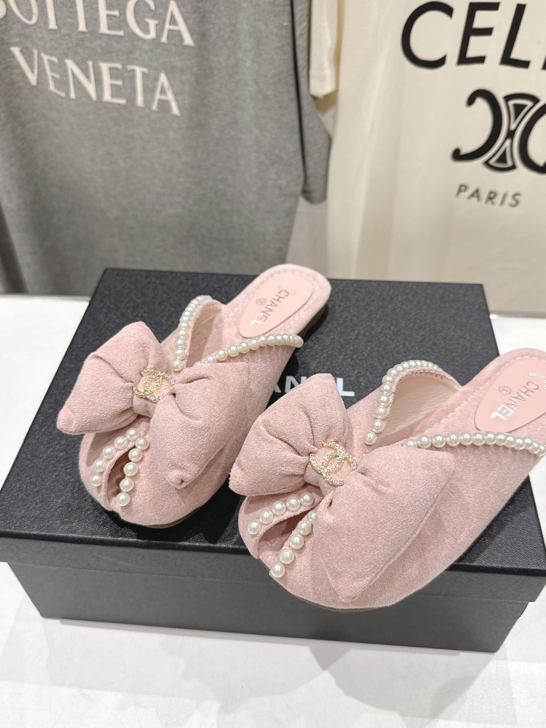 26SS NEU Perlen Schleife flache Slipper