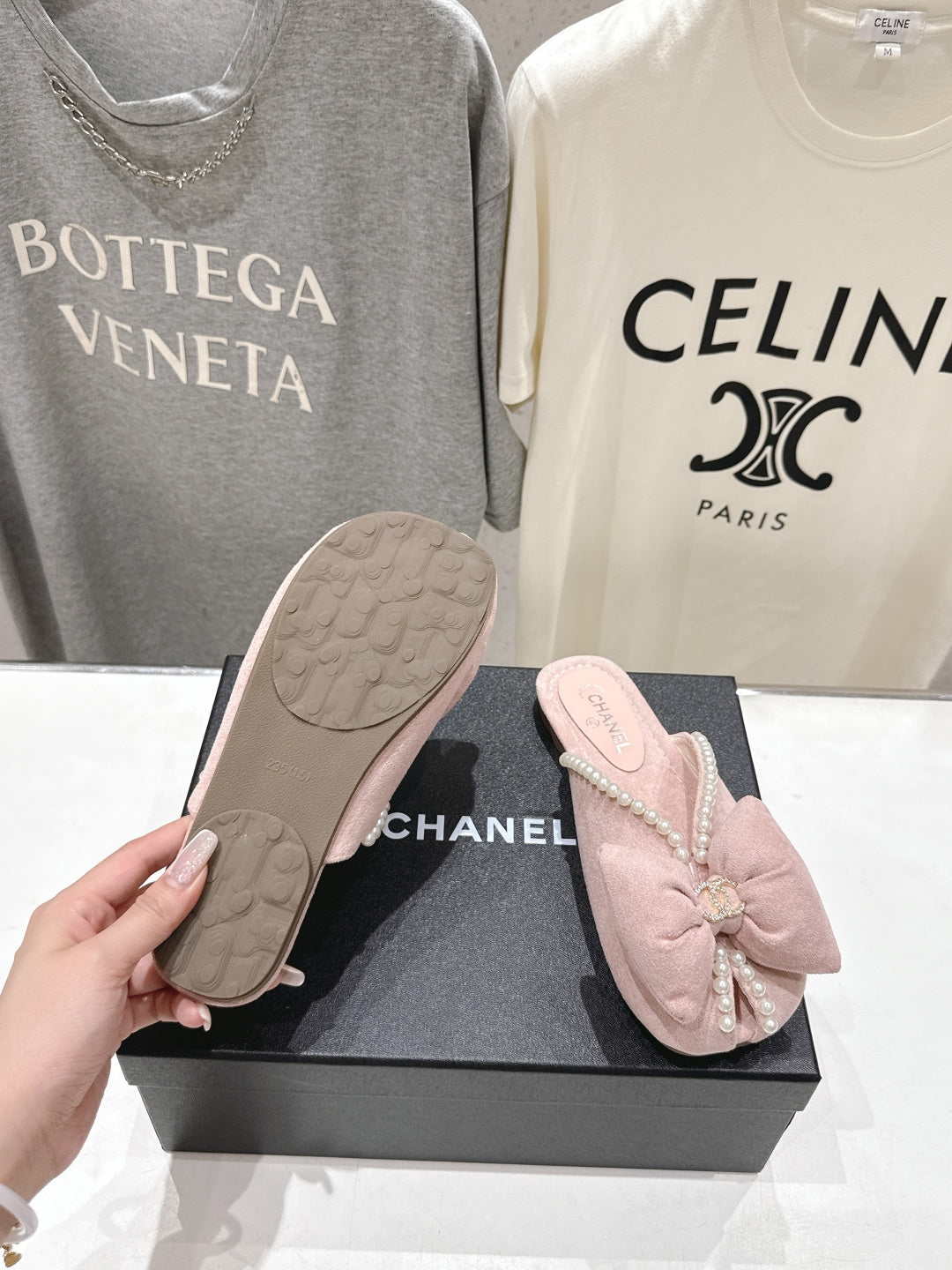 26SS NEU Perlen Schleife flache Slipper