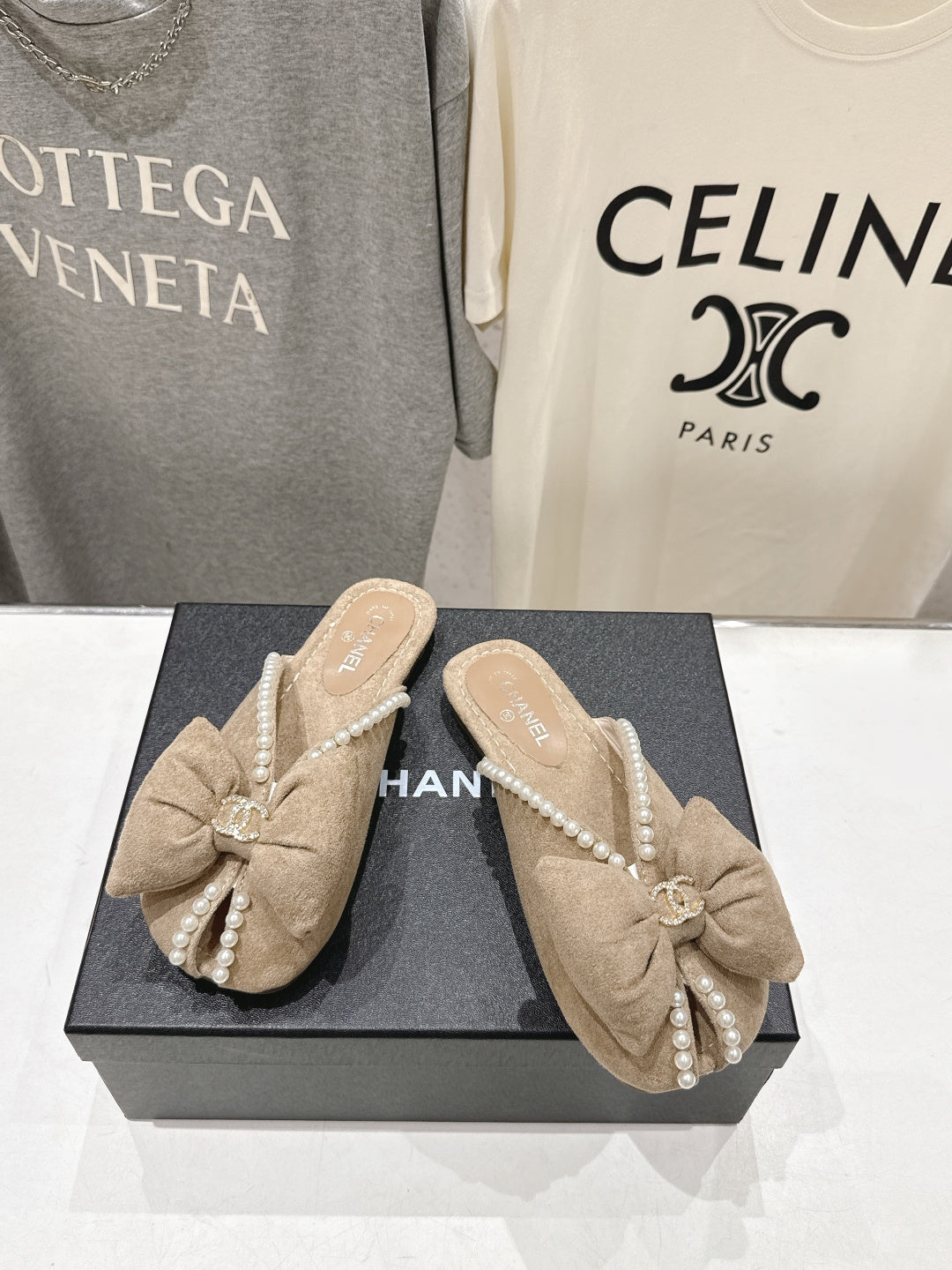 26SS NEU Perlen Schleife flache Slipper