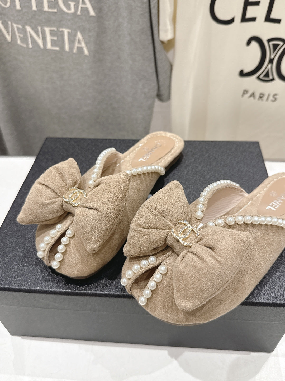 26SS NEU Perlen Schleife flache Slipper