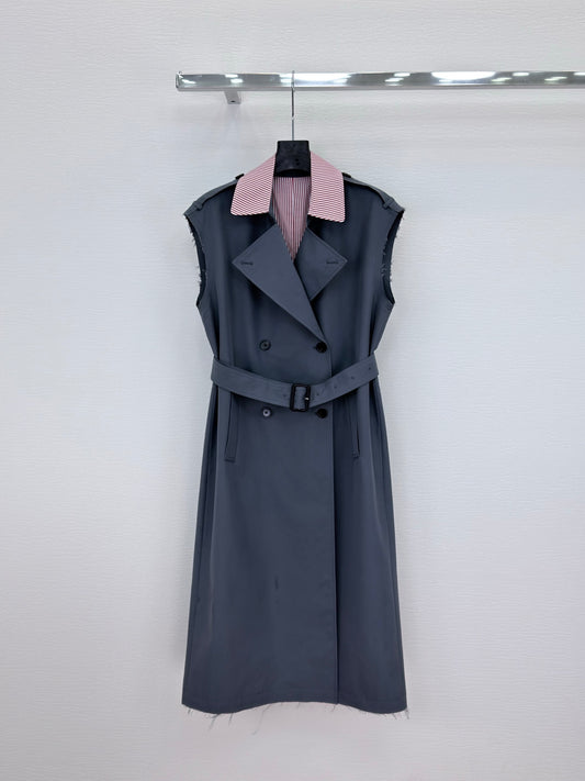 26SS NEW Striped contrasting lapel trench coat long vest jacket