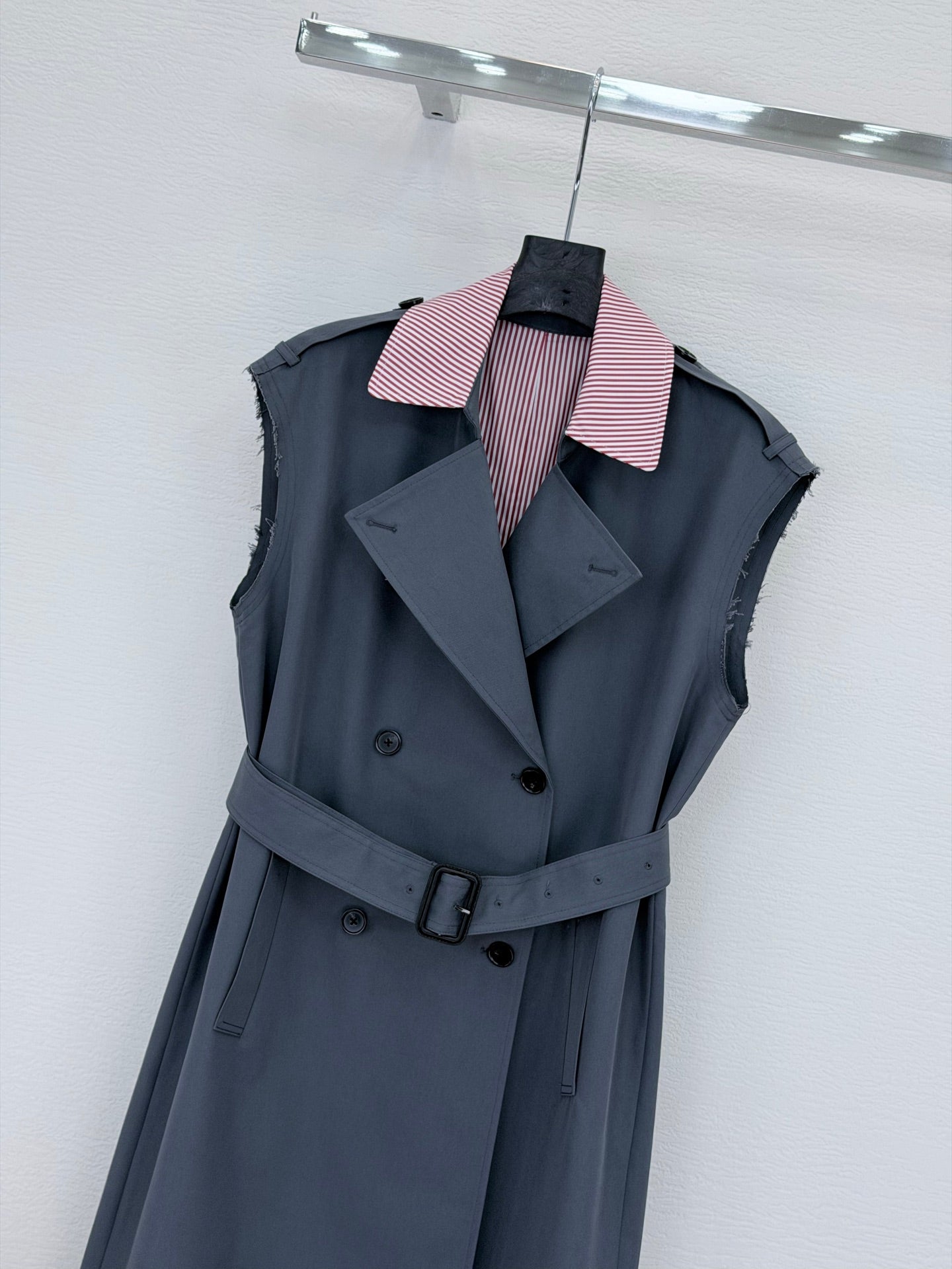 26SS NEW Striped contrasting lapel trench coat long vest jacket