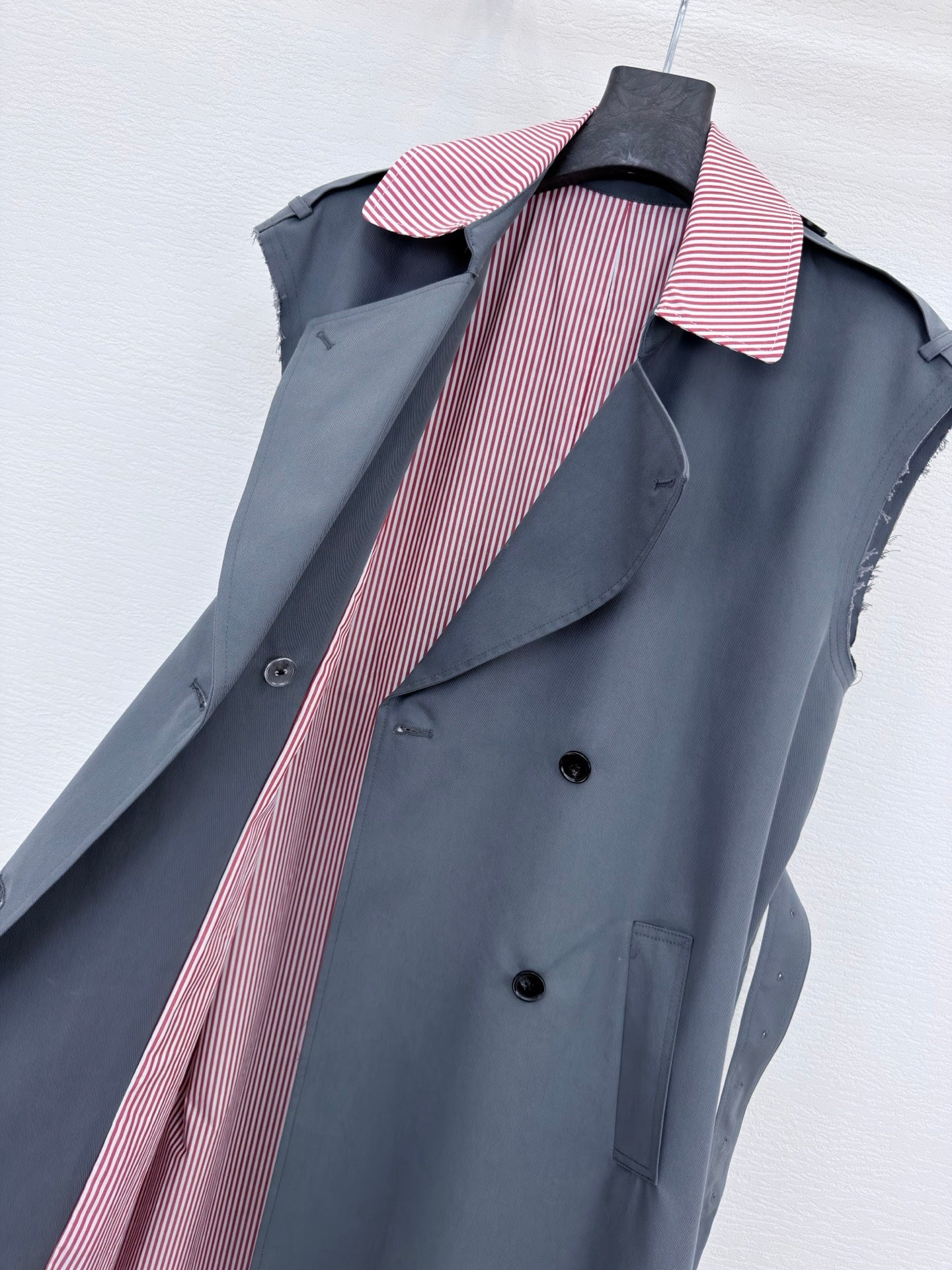 26SS NEW Striped contrasting lapel trench coat long vest jacket
