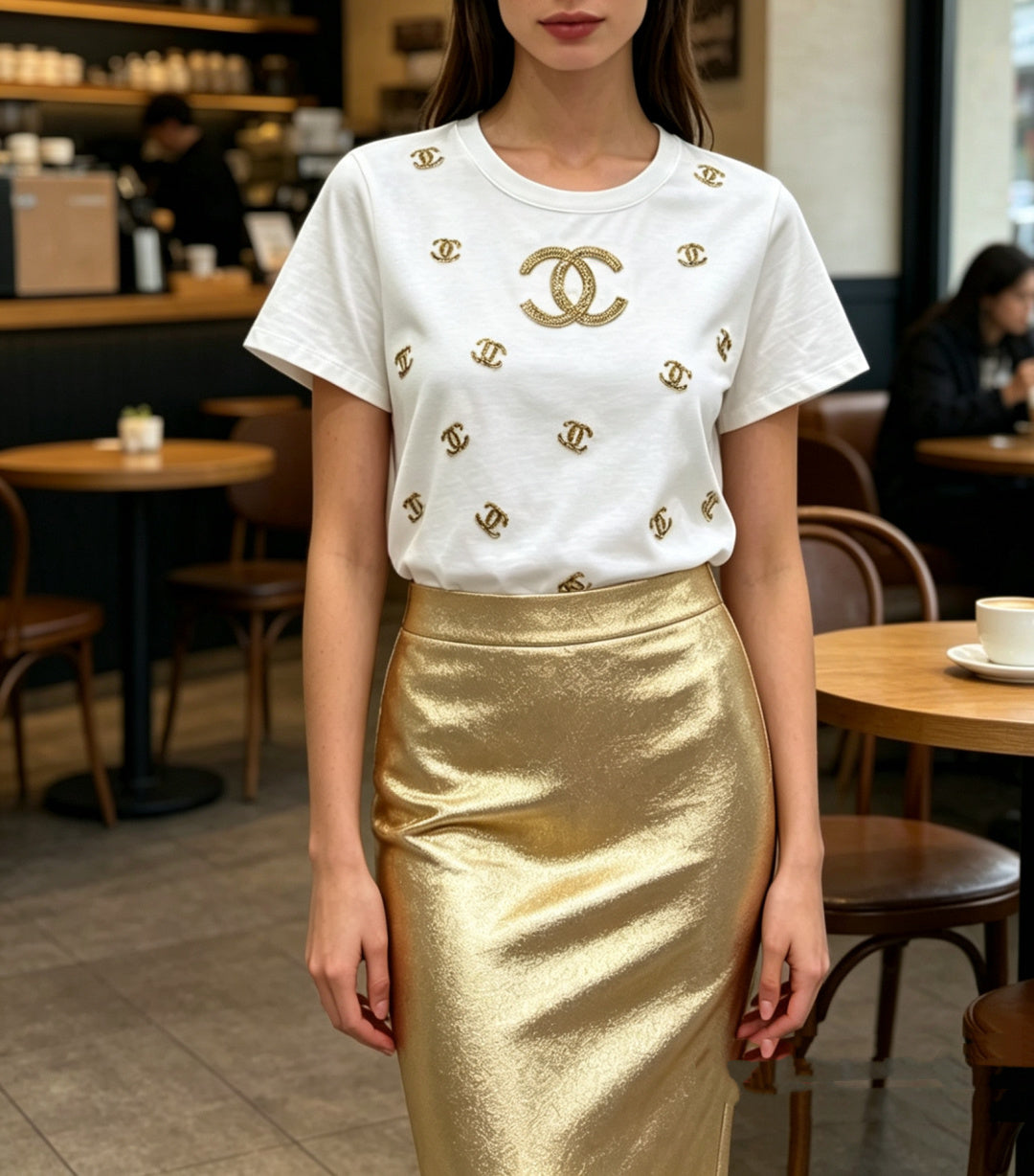 🔥Highest Quality🔥26SS NEW Colorful Double C bead embroidery white T-shirt