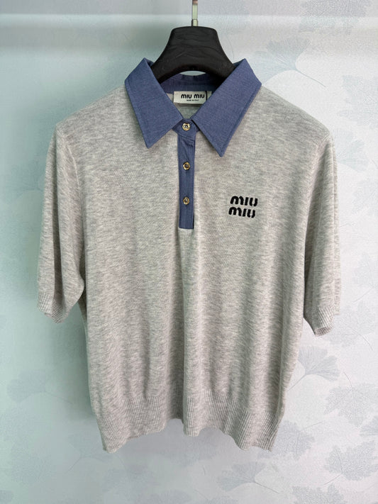 26SS NEW Color Block Knitted Polo Shirt