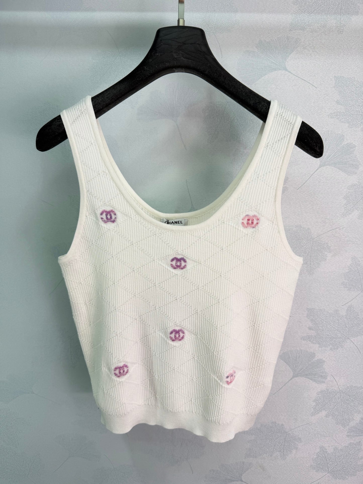 26SS NEW Diamond texture + colorful double C embellished knitted vest