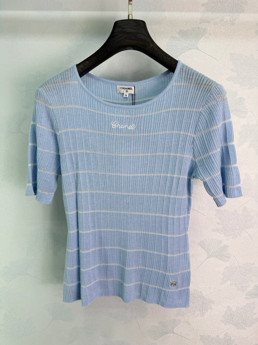 26SS NEW Ultra-thin breathable striped knitted short sleeves